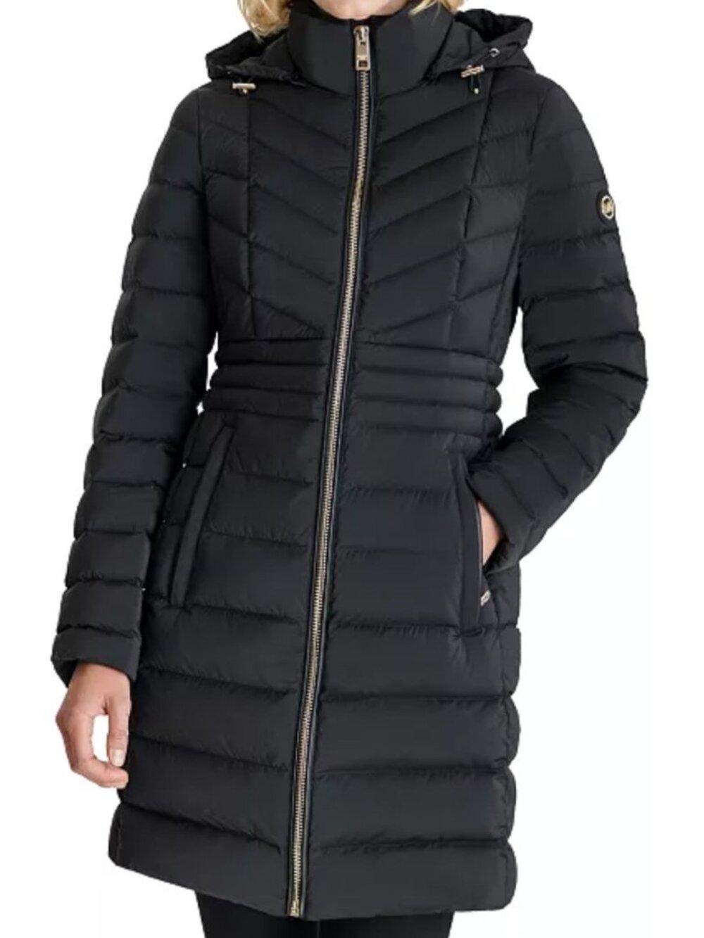 Michael Kors Black Quilted Down Puffer Coat with Hood Size XXL